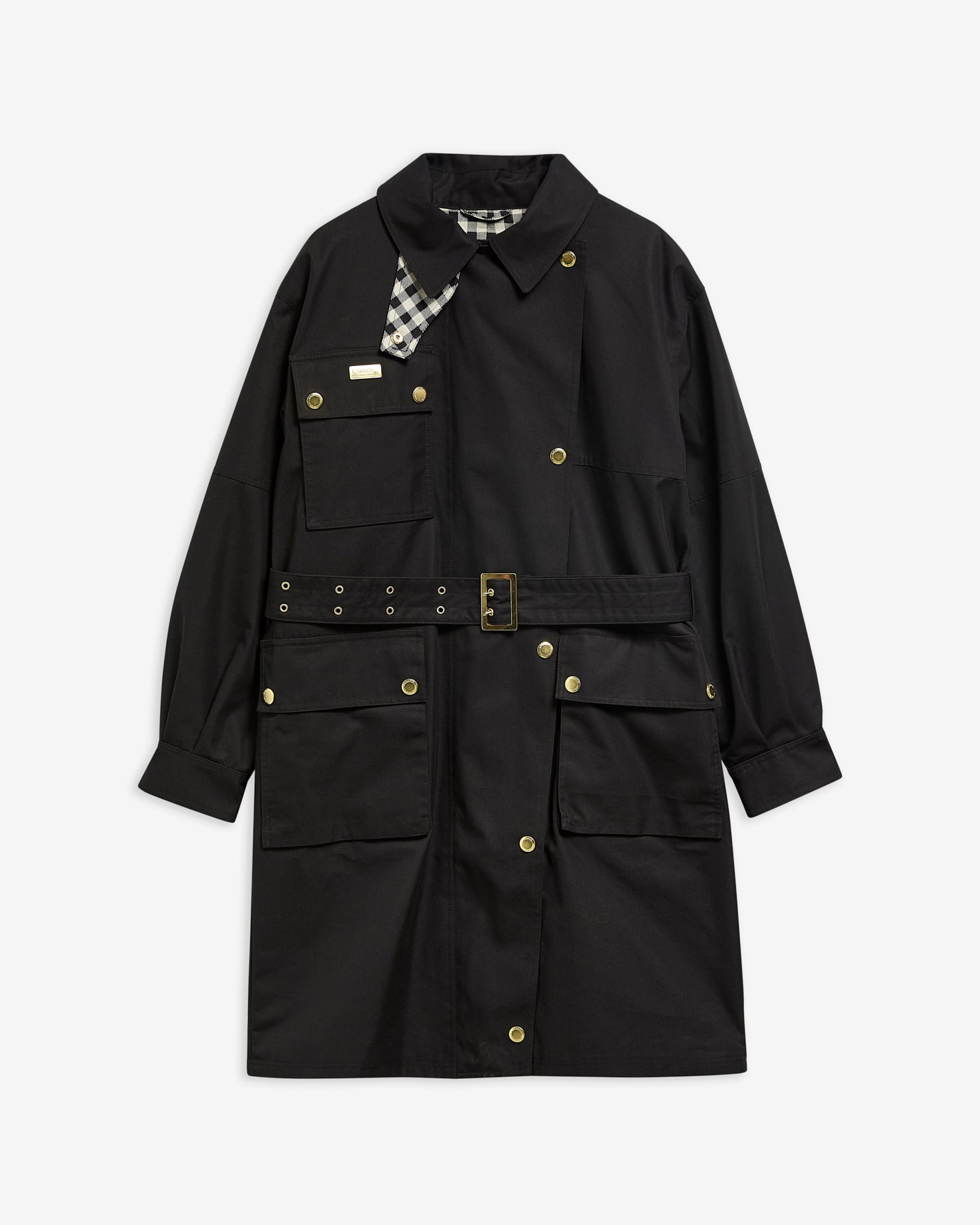 Gea Showerproof Trench Coat Black/Northumberland Check