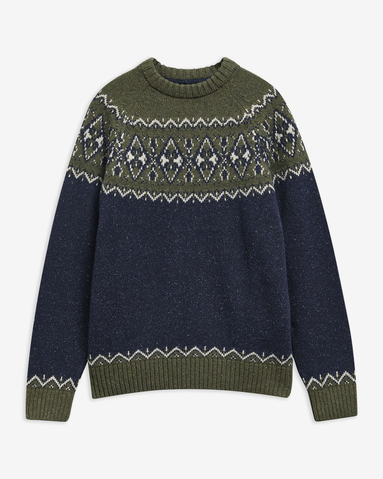 Tisbury Fair Isle Crew Neck Jumper Olive