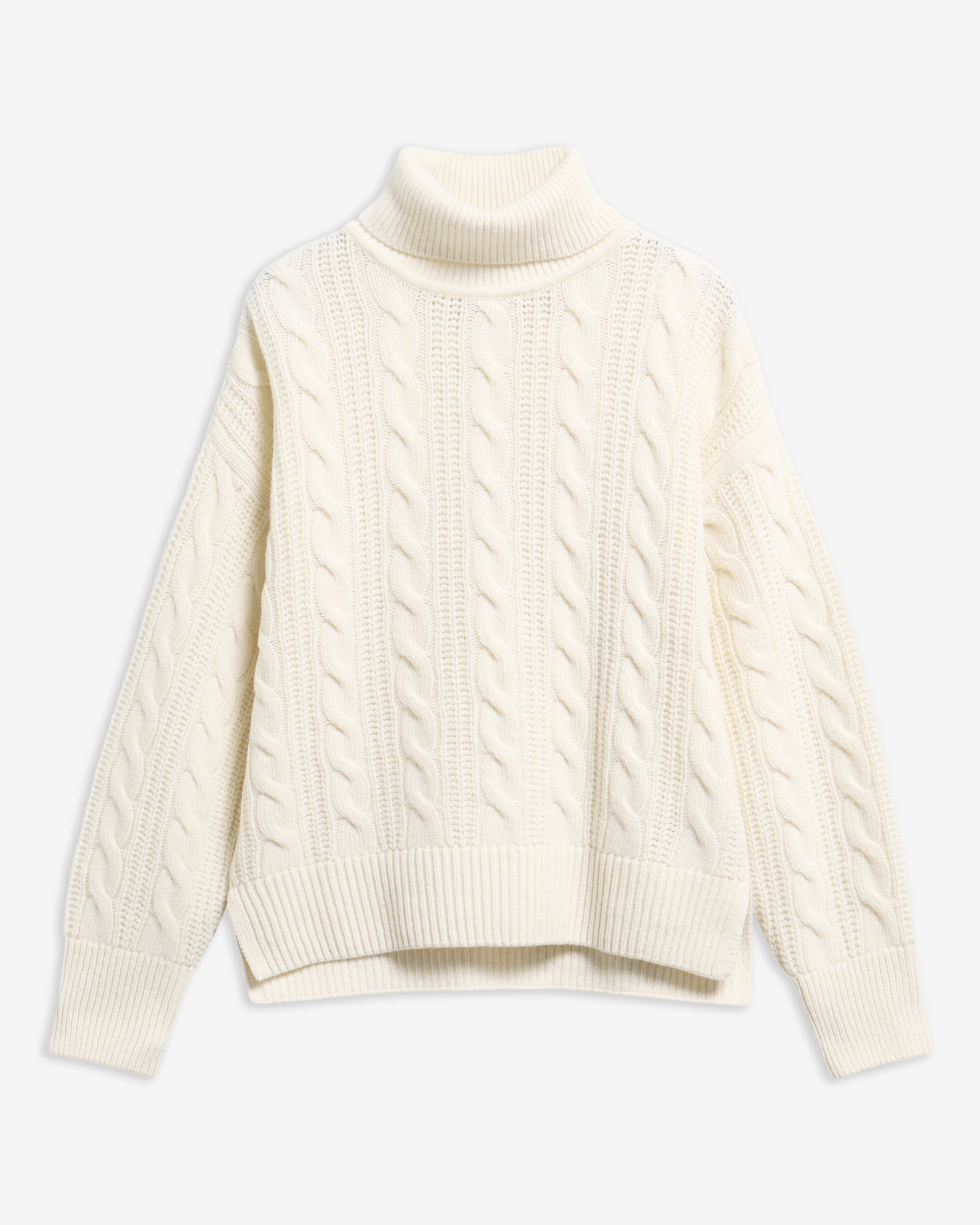 Maglione a trecce Agatha a collo alto con risvolto Ecru