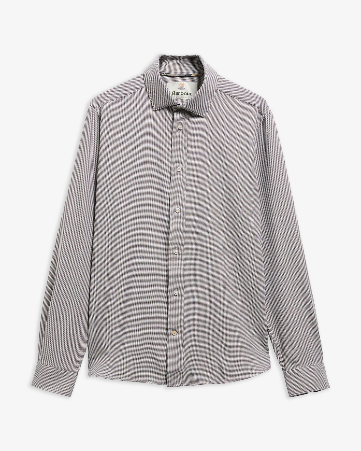 Beckdale Houndstooth Tailored Long-Sleeved Shirt Stone
