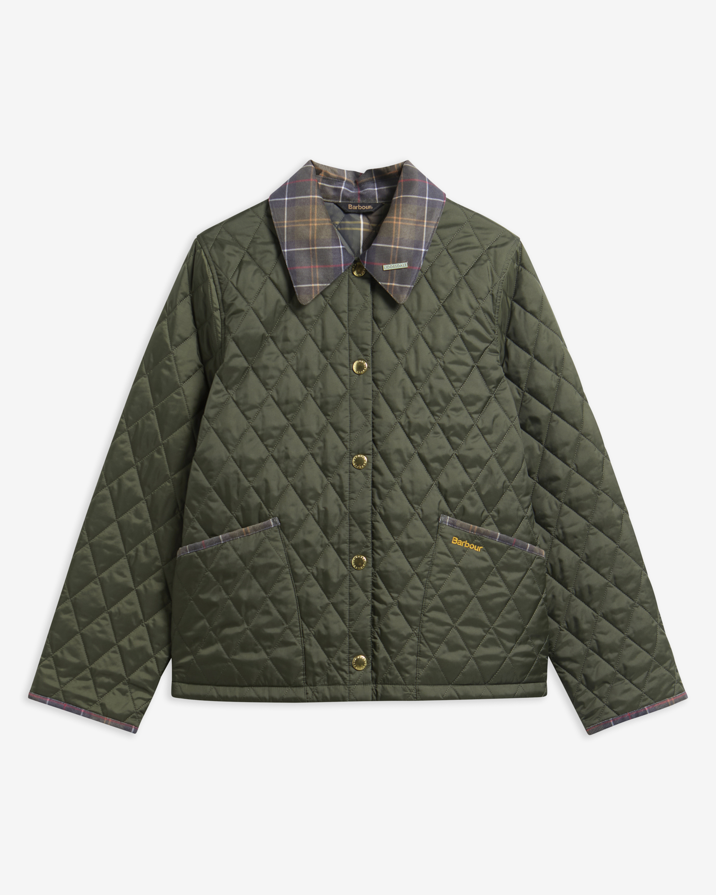 Giacca trapuntata Liddesdale Cropped con colletto in tartan Icons Olive/Classic