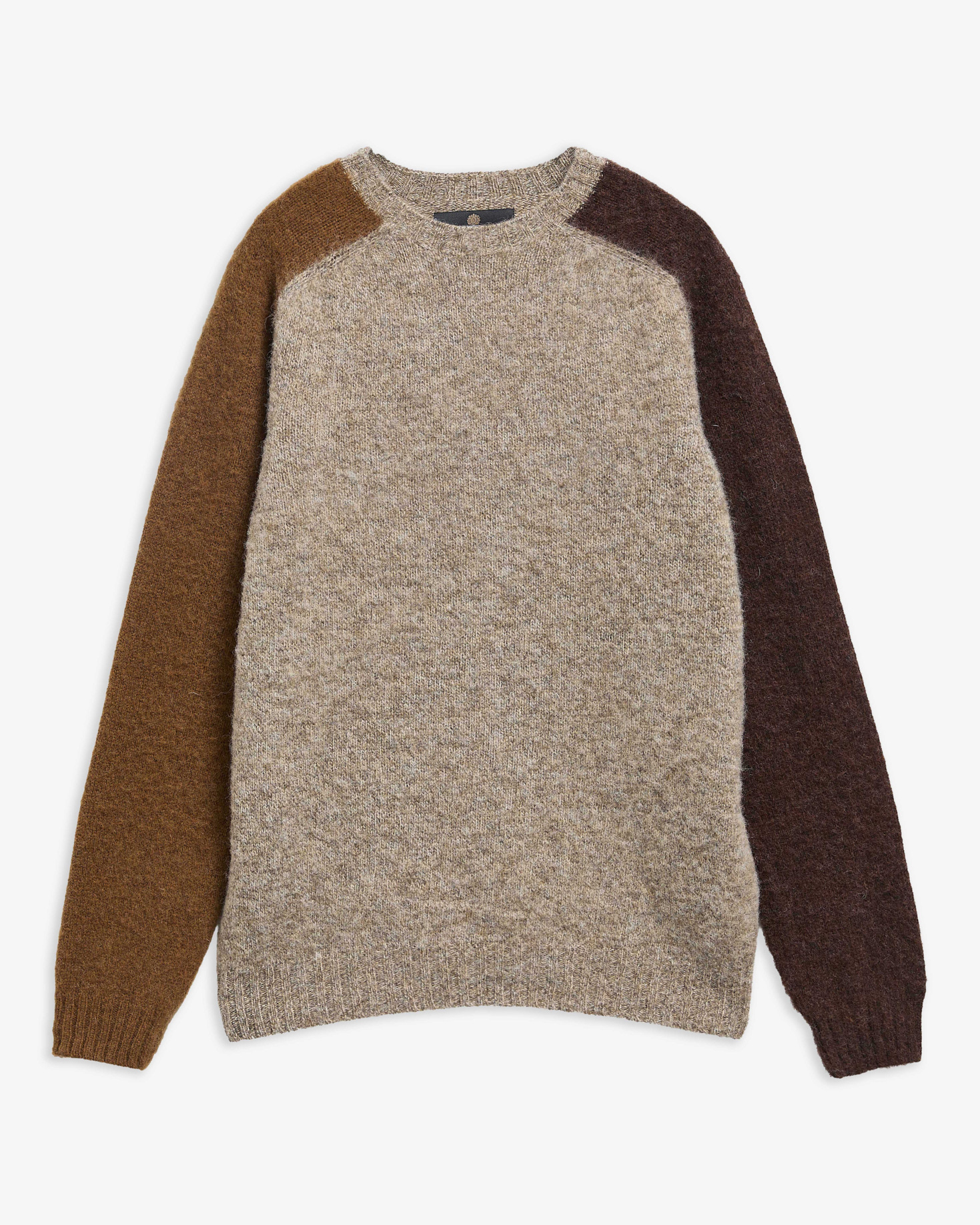 Maglione girocollo Scottish Made in lana con inserti a blocchi di colore Light Stone